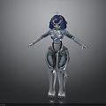 Futuristic Robot Character With Blue Hair And Mechanical Humanoid Body Design