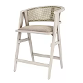 Light Colored Minimalist Wooden Bar Stool With Woven Backrest And Upholstered Seat