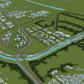 Aerial View Urban Planning With Road Network River Green Spaces And Buildings