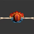 Child 3D Character with Red Long Hair Blue White Striped Top Blue Skirt Arms Outstretched