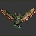 Flying Animal Owl With Spread Wings And Detailed Feathers On Gray Background