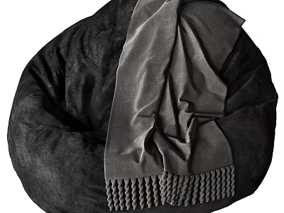 Black Velvet Bean Bag Chair With Gray Scarf And Fringe Details 3d model