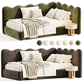 Modern Cream Style Soft Upholstered Kids Bed With Exquisite Headboard Design And Multiple Optional Colors