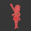 Cartoon Character Waving With Green Hat Red White Scarf Red Skirt And Black Handbag