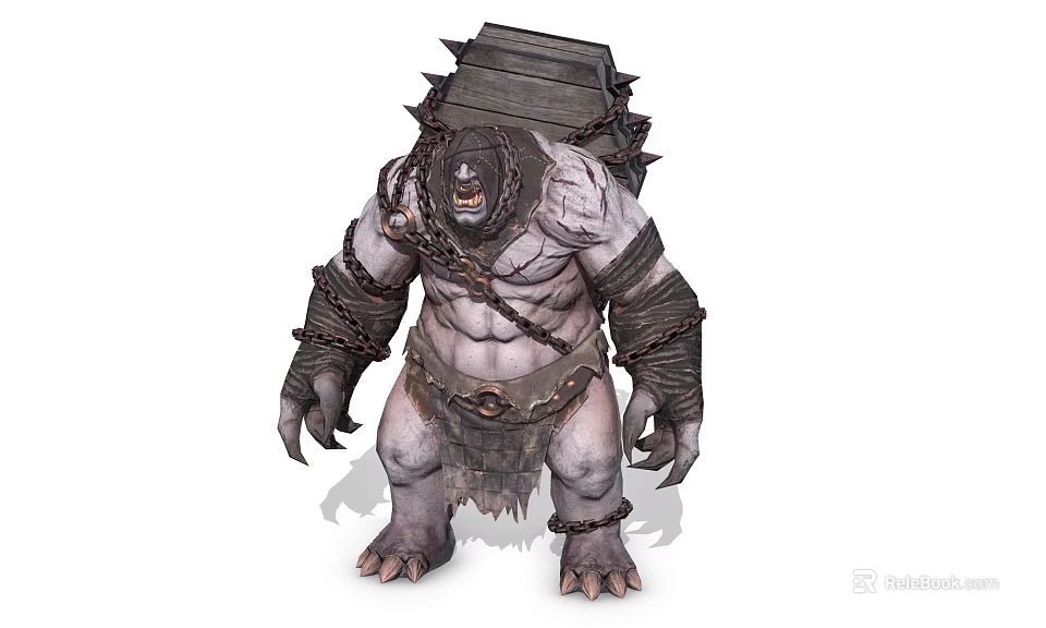Giant Brutal Monster With Stone Plates On Back Chained Arms And Fierce Expression 3d model 