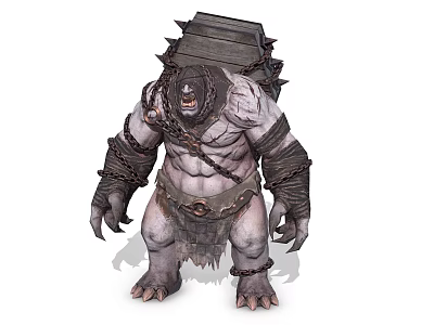 Giant Brutal Monster With Stone Plates On Back Chained Arms And Fierce Expression 3d model
