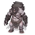 Giant Brutal Monster With Stone Plates On Back Chained Arms And Fierce Expression