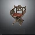 Wooden Carved Chair With Decorative Backrest Red Cushion And Crossed Legs
