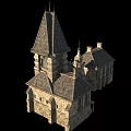 Ancient Architecture Featuring Towered Roofs Stone Brick Walls and Ornate Windows 3d model