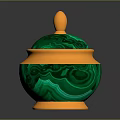 Decorative Jar With Green Malachite Pattern And Orange Lid Base
