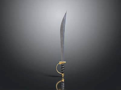 Vintage Scimitar Weapon With Golden Hilt Black Handle And Sharp Metallic Blade 3d model