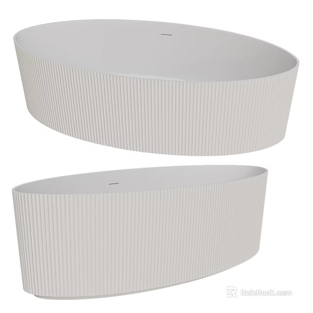 White Oval Bathtub with Ribbed Texture for Modern Bathroom Design 3d model 