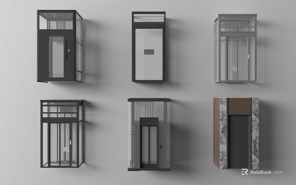 Various Modern Elevator Design Styles With Glass Metal And Marble Exteriors 3d model 