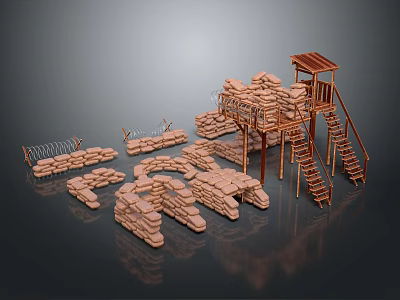 Outdoor Wooden Sports Equipment With Climbing Structure Steps And Platform 3d model