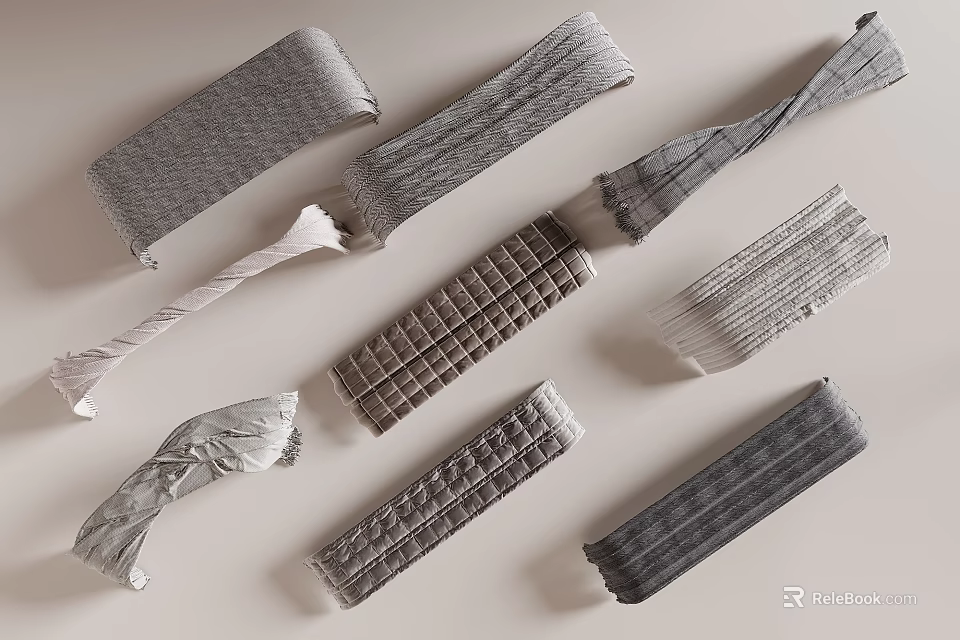 Gray Textured Modern Bed Linens With Striped Grid And Wrinkled Patterns 3d model 