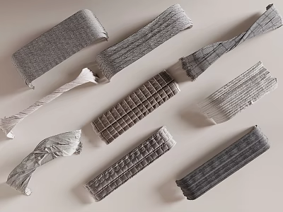 Gray Textured Modern Bed Linens With Striped Grid And Wrinkled Patterns 3d model