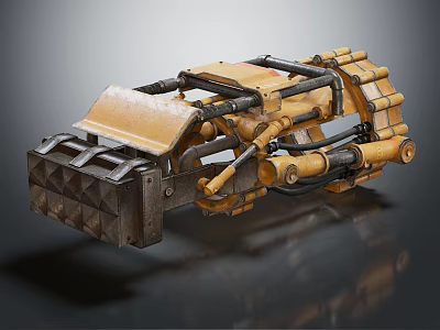 Yellow Industrial Functional Vehicle Equipped With Heavy Duty Hydraulic Grapple Bucket 3d model