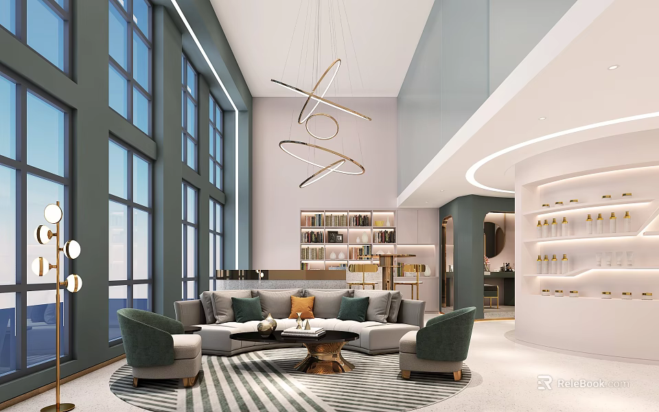 Modern Beauty Hair Salon Interior With Styling Chairs And Mirrors 3d model 