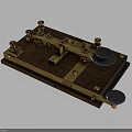 Wooden Base Brass Mechanical Device With Knobs Levers And Blue Elements 3d model