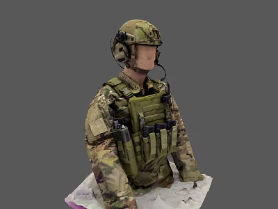 Military Mannequin In Camouflage Uniform With Tactical Helmet And Vest 3d model