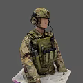 Military Mannequin In Camouflage Uniform With Tactical Helmet And Vest
