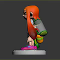 Cartoon Game Character With Orange Hair Goggles INK T-Shirt Pink Sneakers And Green Weapon