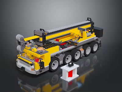 Lego Yellow Crane Truck Trailer Model With Detailed Design And Wheels 3d model
