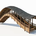 Wooden Arched Garden Ornament Bridge With Tile Roof Railing And Lanterns