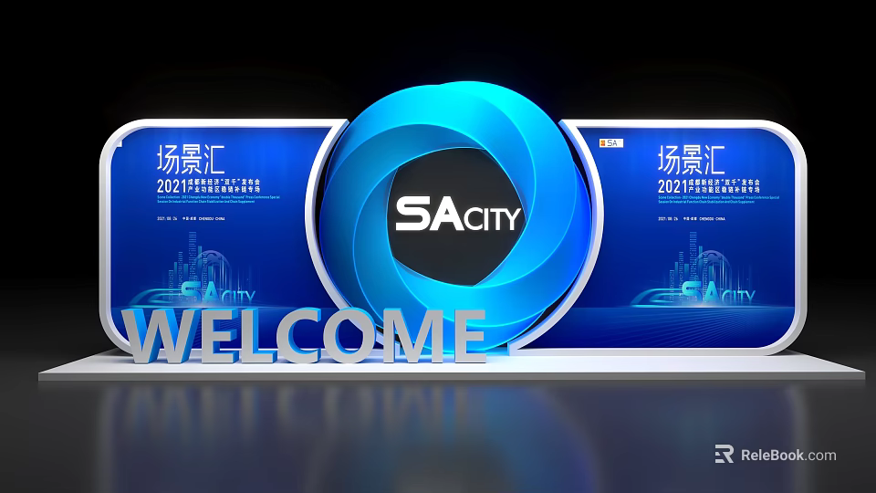 SACITY Scene Exhibition Welcome Setup on November 11 2023 with Modern Blue Design 3d model 