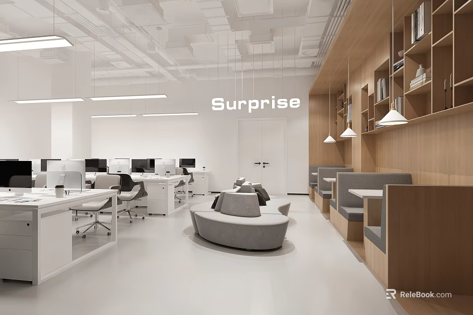Modern Public Office Space Interior With Workstations Ergonomic Chairs And Collaborative Seating Areas 3d model