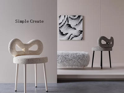 Curved Woven Leisure Chair With Light Dark Colors Abstract Painting Fluffy Ottoman 3d model