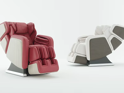 Two Modern Red and Beige Massage Chairs with Ergonomic Design and Plush Upholstery 3d model