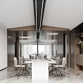 Modern Public Office Space Interior Design With Wooden Wall And Glass Partitions