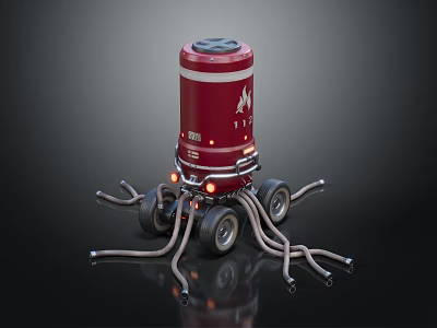 Smart Machine With Red Cylindrical Body Wheels Mechanical Arms And Illuminated Lights 3d model