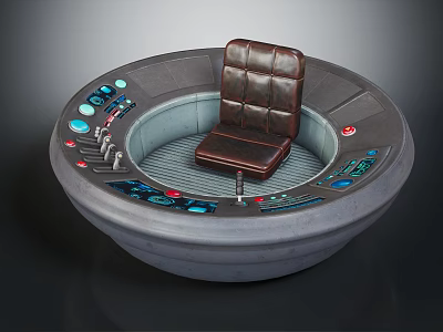 Round Control Console With Brown Leather Chair And Colorful Buttons 3d model