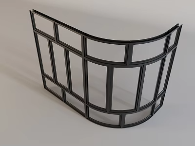 Modern Curved Window Frame With Black Grid Design And Glass Panels 3d model