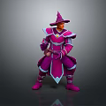 Fantasy Wizard Game Character In Purple Outfit With Pointed Hat And Ornamental Armor
