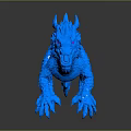 Blue Spiky Dragon With Red Eyes As Game And Movie Fantasy Character