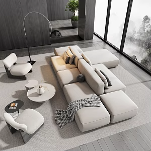 Modern multi-person sofa coffee table combination multi-person sofa module sofa leisure sofa office sofa double sofa corner sofa fabric multi-person sofa 3d model