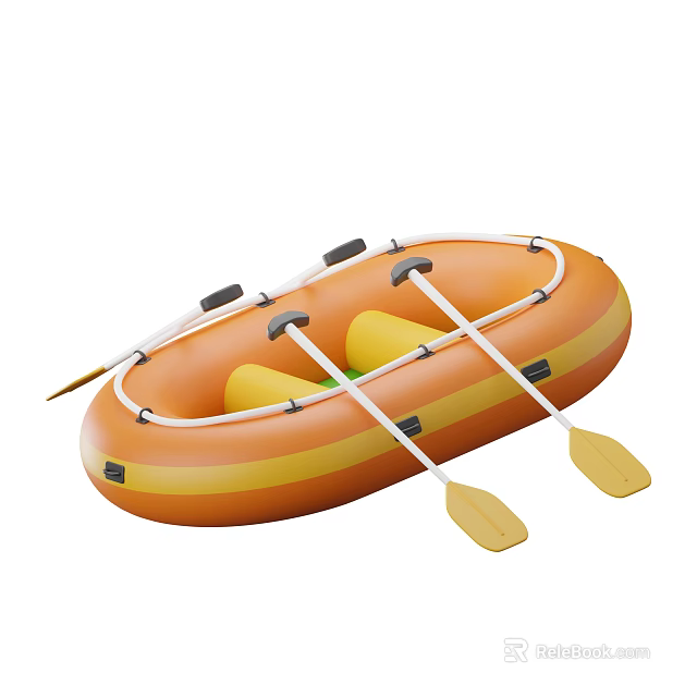Orange and Yellow Inflatable Raft Water Sports Equipment with Paddles and Safe Design 3d model 