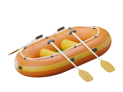 Orange and Yellow Inflatable Raft Water Sports Equipment with Paddles and Safe Design 3d model
