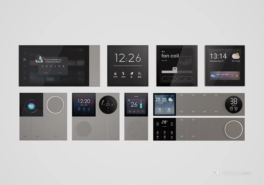 Modern Smart Switch Panels With Digital Display Time Temperature And Control Functions 3d model 