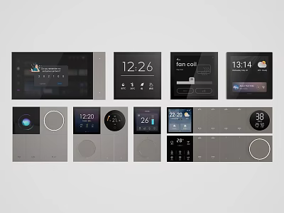 Modern Smart Switch Panels With Digital Display Time Temperature And Control Functions 3d model