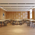 School Spacious Classroom With Wooden Walls Large Windows And Neatly Arranged Tables Chairs