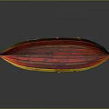 Red and Gold Wooden Boat with Decorative Hull on Dark Reflective Background
