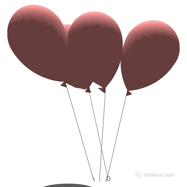 Three Dark Red Heart Shaped Balloons For Decorative Daily Life Supplies 3d model 