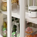 Modern White Sideboard With Glass Door Storage Drawers And Kitchen Appliances