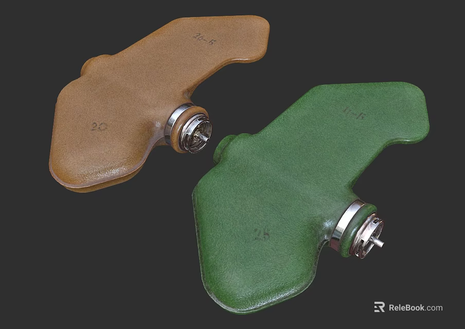 Brown And Green Weapon Components With Metal Parts Featuring Numbers 20 And 25 3d model 