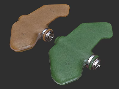 Brown And Green Weapon Components With Metal Parts Featuring Numbers 20 And 25 3d model
