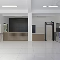 Reception Desk in Spacious Bright Hall with White Walls Blue Bulletin Boards Lockers and Windows